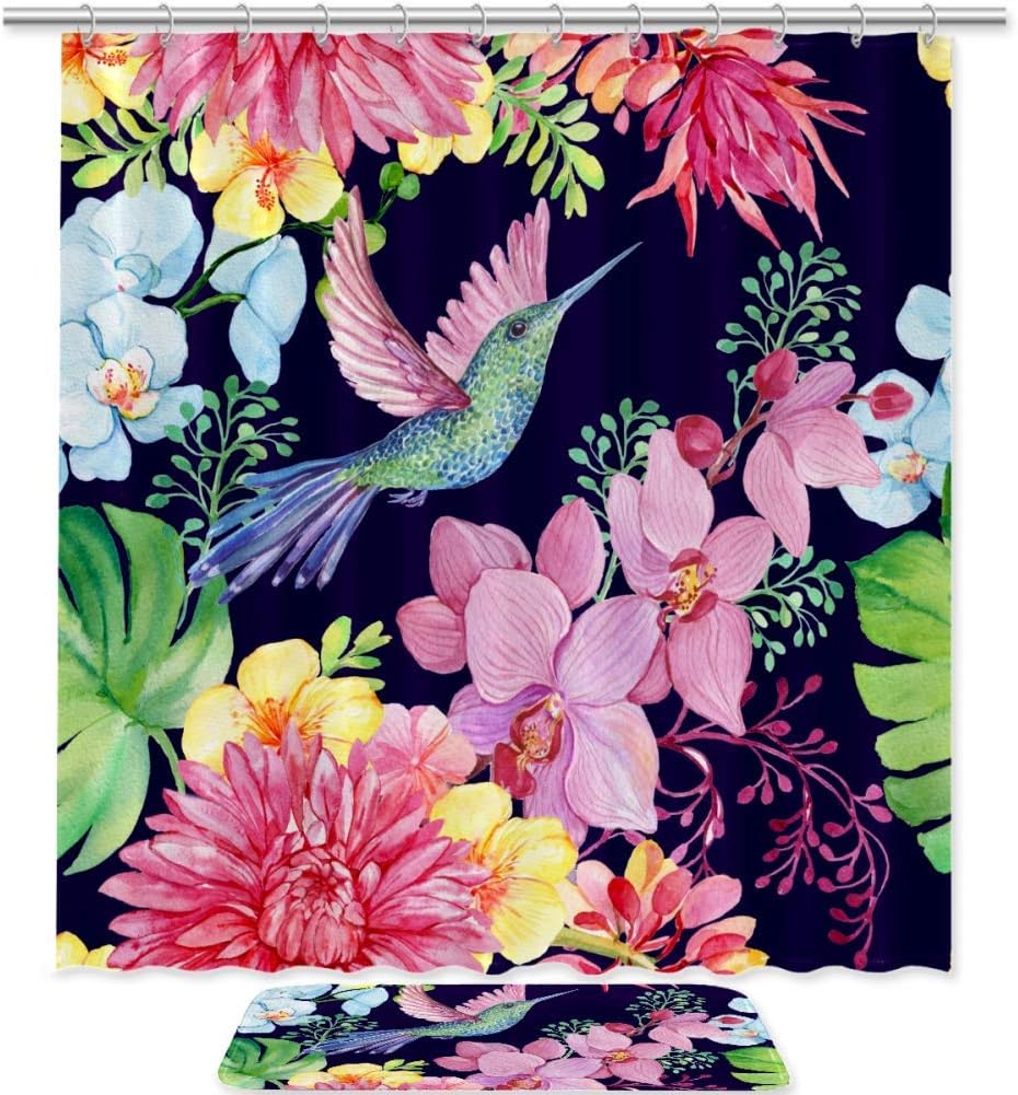 Hummingbirds And Orchids Floral Pattern Shower Curtain For A Elegant Bathroom