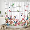 Hummingbirds Floral Butterfly Shower Curtain with Cute Spring Bird and Flower Design 