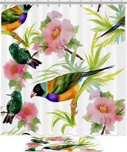 Hummingbirds Nature Restroom Shower Curtain Waterproof Washable