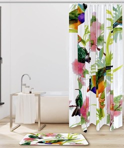 Hummingbirds Nature Restroom Shower Curtain Waterproof Washable