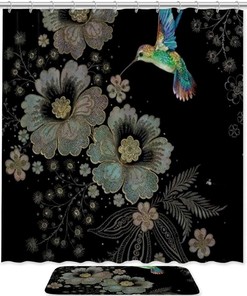 Hummingbirds and Flowers Nature Unique Shower Curtain Waterproof Washable