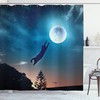 Humor Shower Curtain With Cat Catching Moon Stars Print For Bathroom