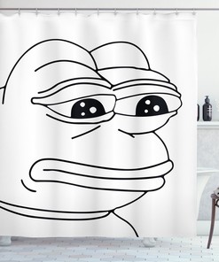 Humor Shower Curtain With Crying Frog Meme Cartoon Print For Bathroom
