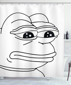Humor Shower Curtain With Crying Frog Meme Cartoon Print For Bathroom