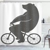Humorous Bike and Hipster Bear Print Shower Curtain