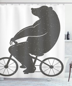 Humorous Bike and Hipster Bear Print Shower Curtain