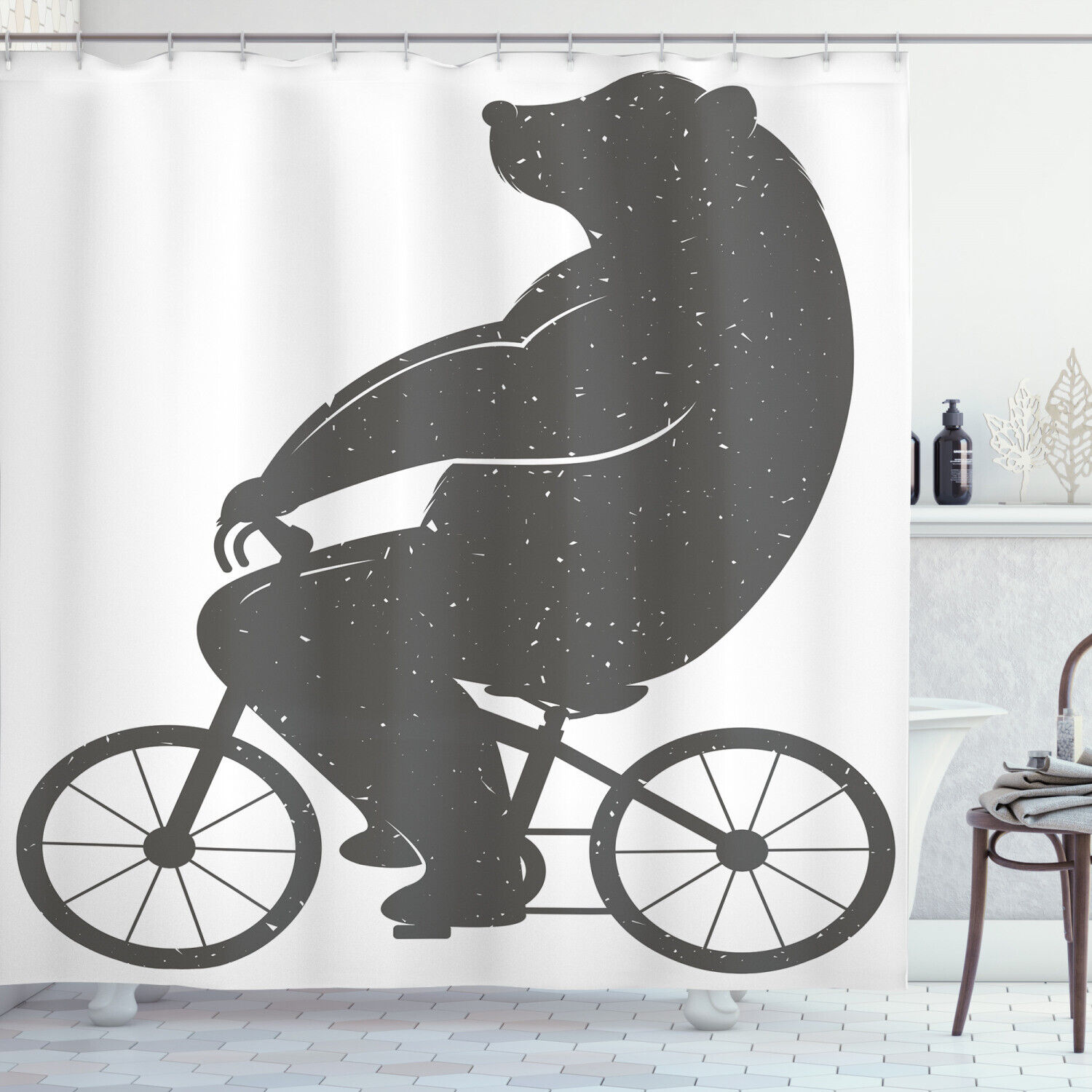 Humorous Bike and Hipster Bear Print Shower Curtain