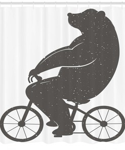 Humorous Bike and Hipster Bear Print Shower Curtain