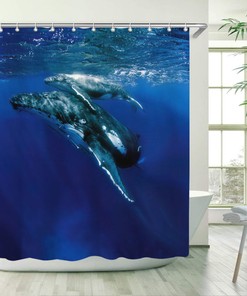 Humpback Whale Blue Underwater Marine Shower Curtain