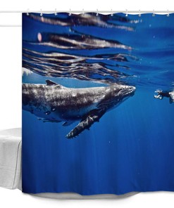 Humpback Whale Blue Underwater Marine Shower Curtain