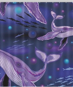 Humpback Whale Sea Creatures Fabric Shower Curtain For Bathroom Decor
