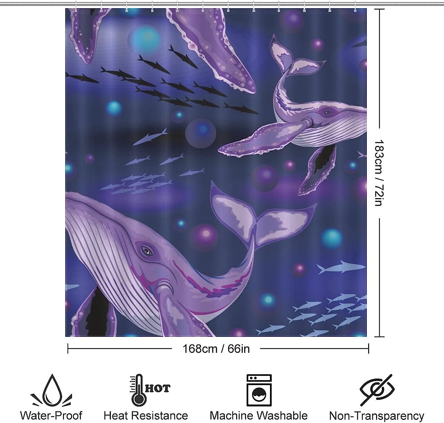 Humpback Whale Sea Creatures Fabric Shower Curtain For Bathroom Decor