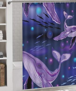 Humpback Whale Sea Creatures Fabric Shower Curtain For Bathroom Decor