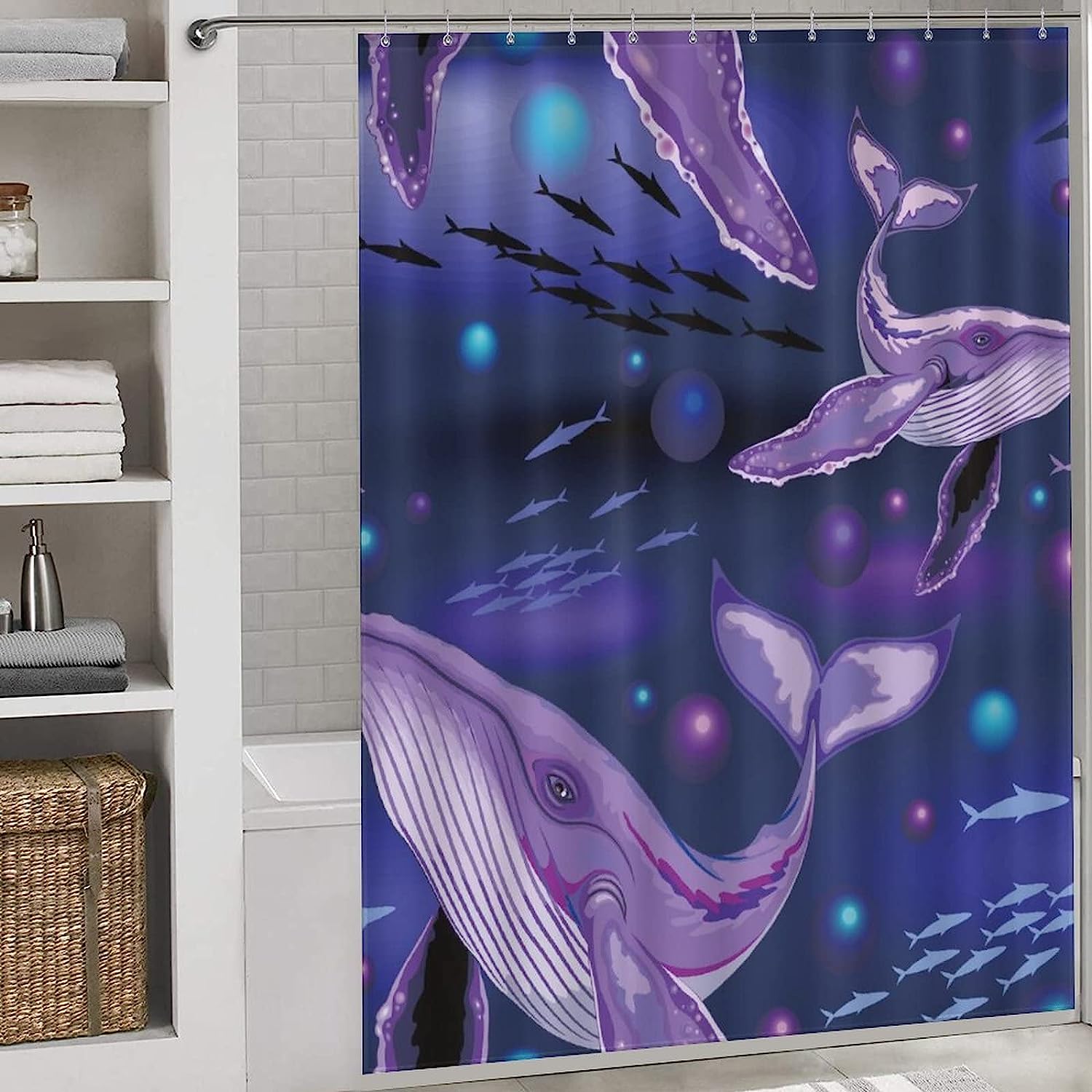 Humpback Whale Sea Creatures Fabric Shower Curtain For Bathroom Decor