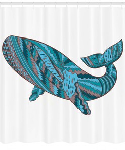 Humpback Whale & Sea Life Printed Shower Curtain for Your Bathroom