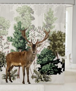 Hunting Deer in Green Trees Print Shower Curtain for Kids Boys Teens Room Decoration