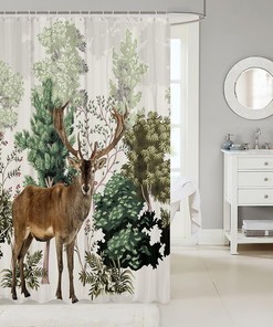 Hunting Deer in Green Trees Print Shower Curtain for Kids Boys Teens Room Decoration