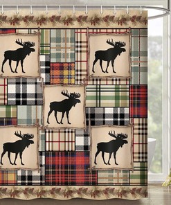 Hunting Lodge Shower Curtain Rustic Cabin Bear Deer Moose Country Farm Camper Bathroom
