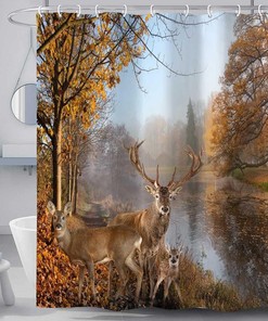 Hunting Safari Shower Curtain With Deer And Wildlife Prints