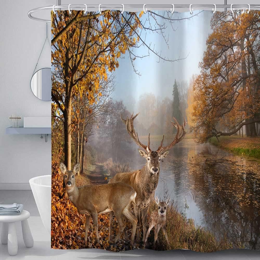 Hunting Safari Shower Curtain With Deer And Wildlife Prints