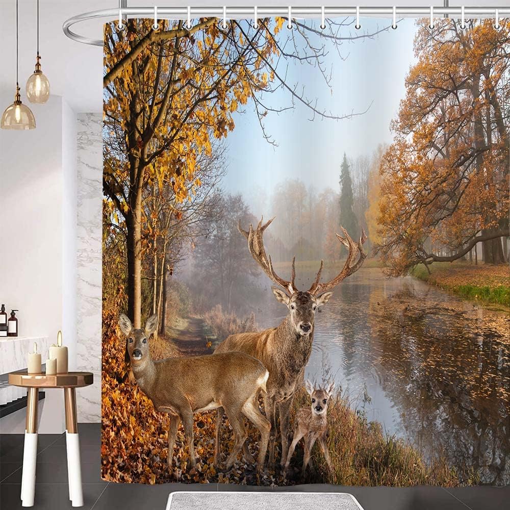 Hunting Safari Shower Curtain With Deer And Wildlife Prints - Image 2
