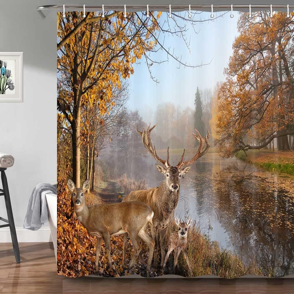 Hunting Safari Shower Curtain With Deer And Wildlife Prints - Image 4