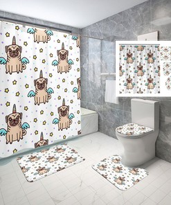 Hybrid Unicorn Dog Waterproof Shower Curtain Set for Bathroom Decor 