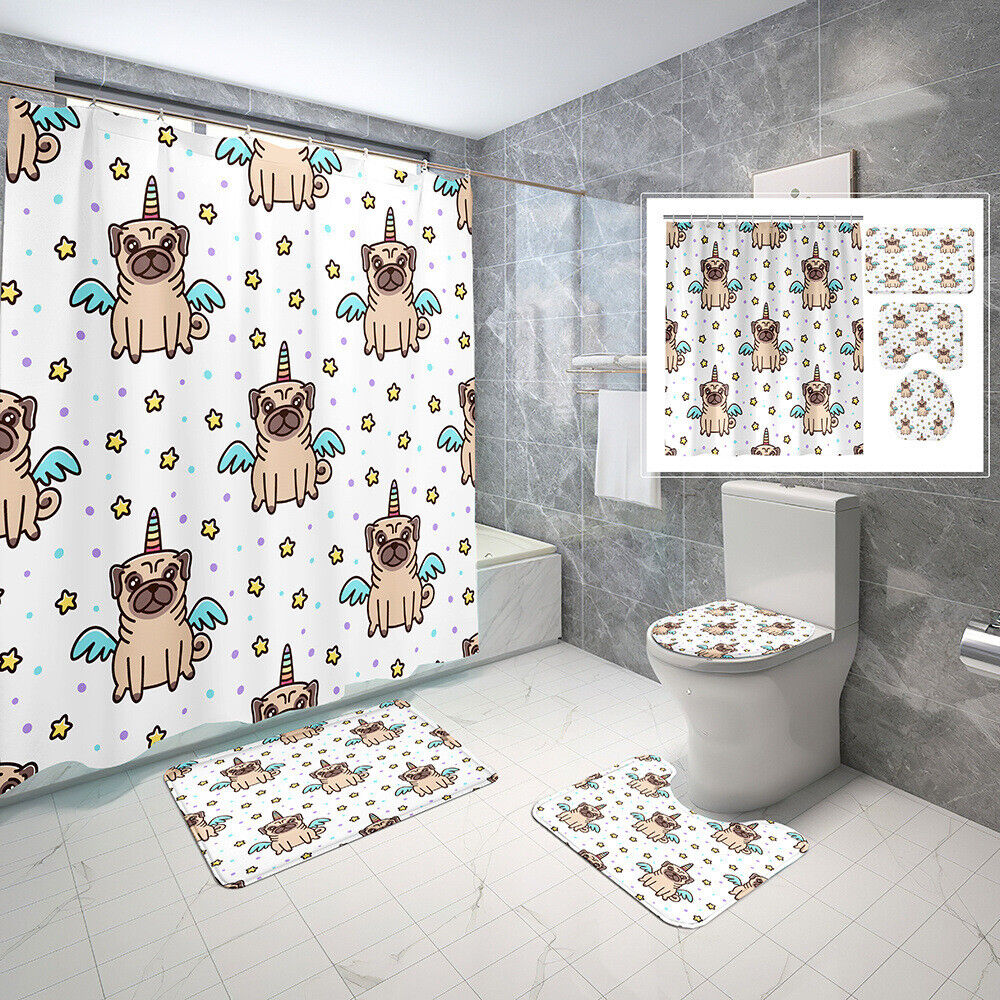 Hybrid Unicorn Dog Waterproof Shower Curtain Set for Bathroom Decor