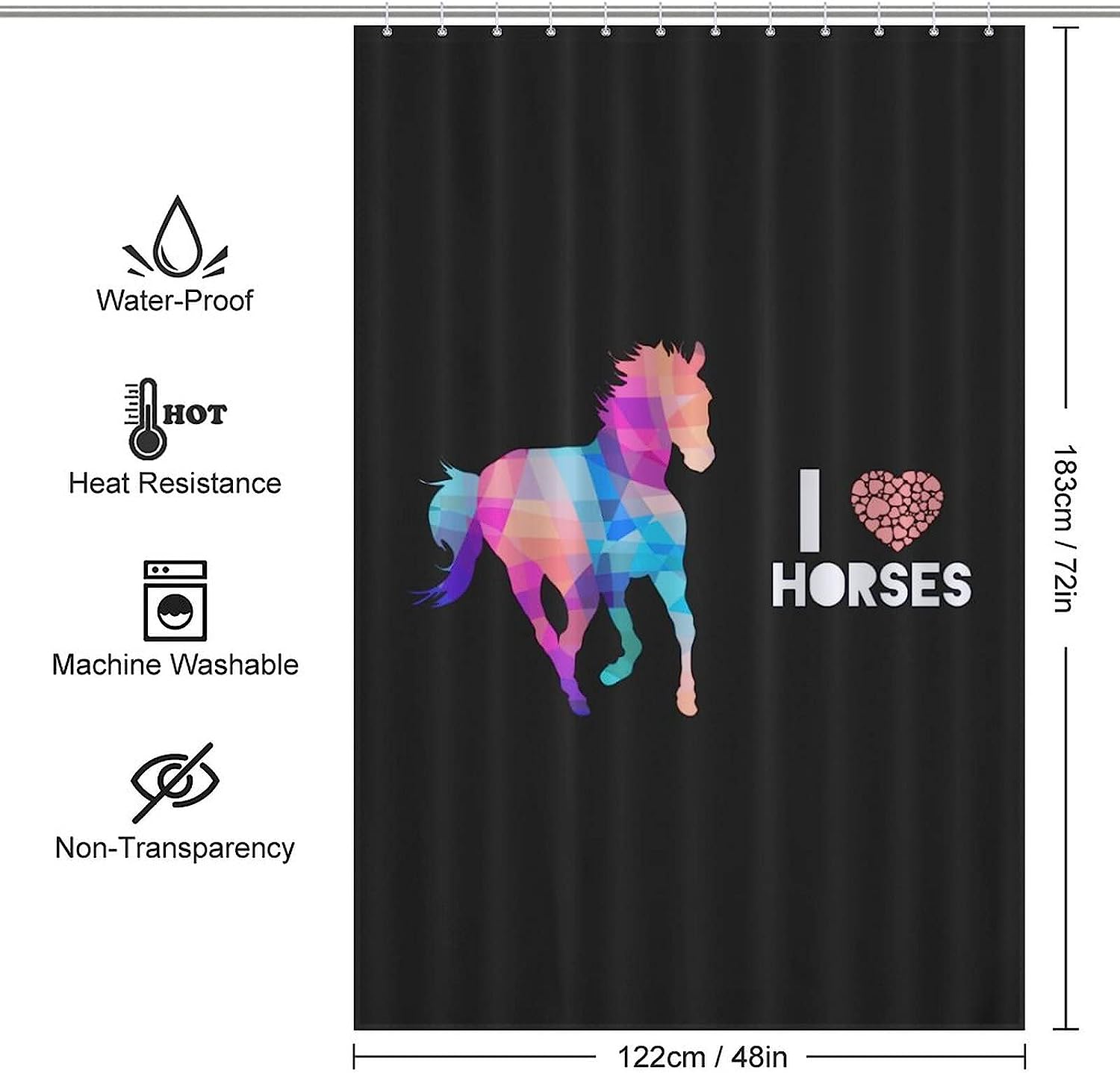 I Love Horses Printed Waterproof Shower Curtain for Bathroom Decor