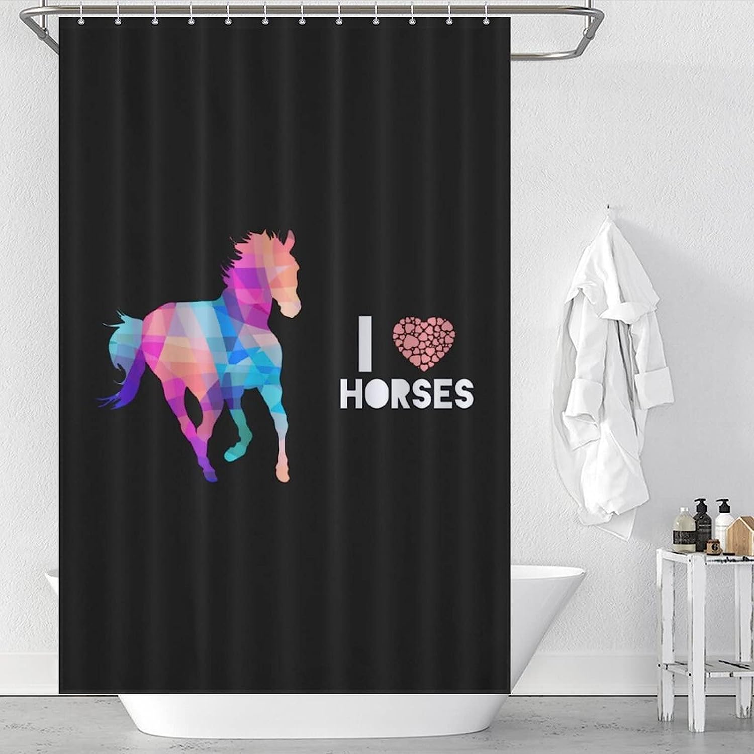 I Love Horses Printed Waterproof Shower Curtain for Bathroom Decor