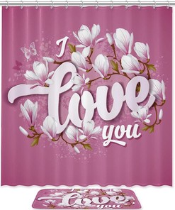 I Love You Magnolia Print Shower Curtain, Colorful Waterproof Bathroom Decor