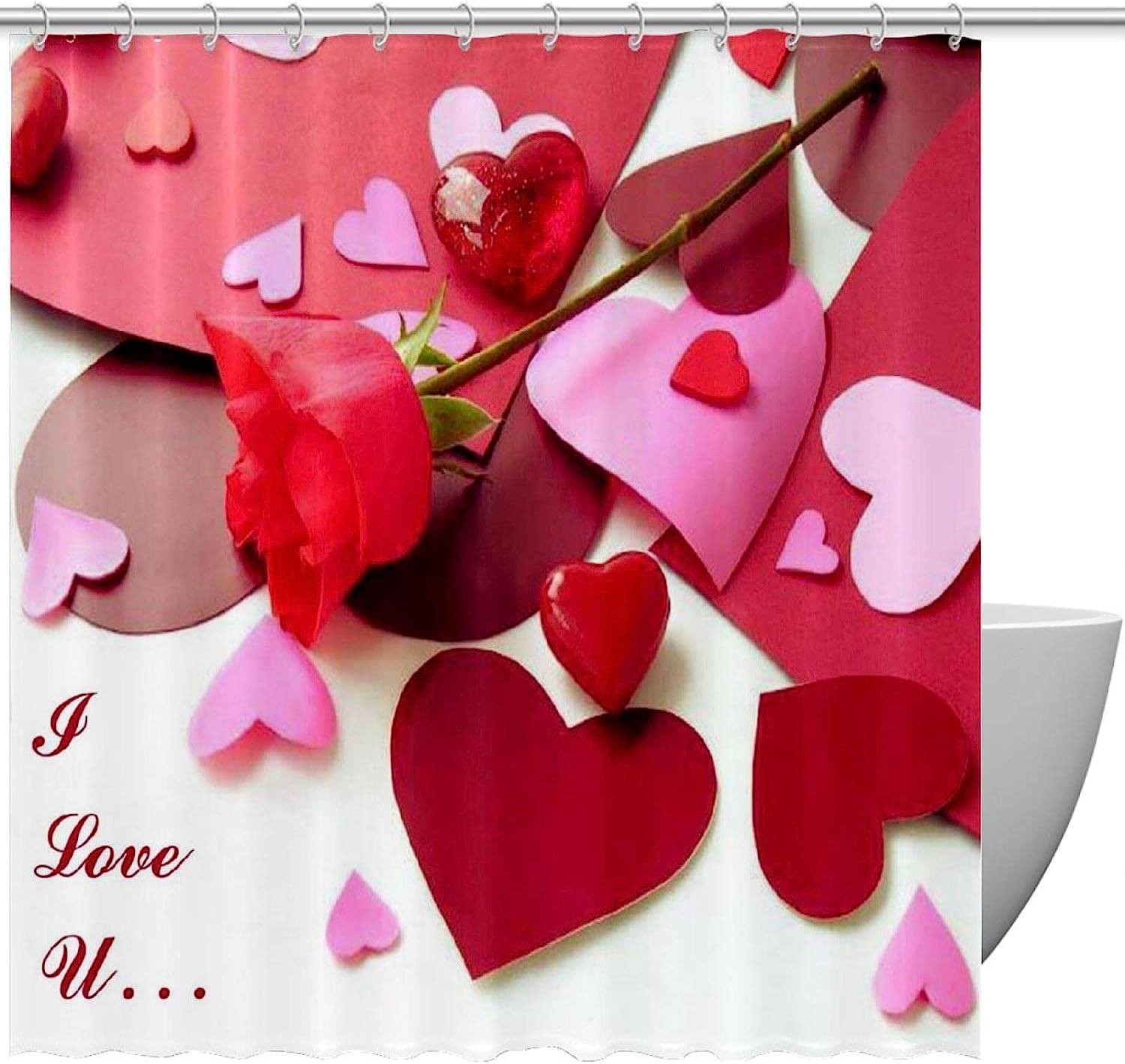 I Love You Rose Heart Shower Curtain for Romantic Bathroom Decor