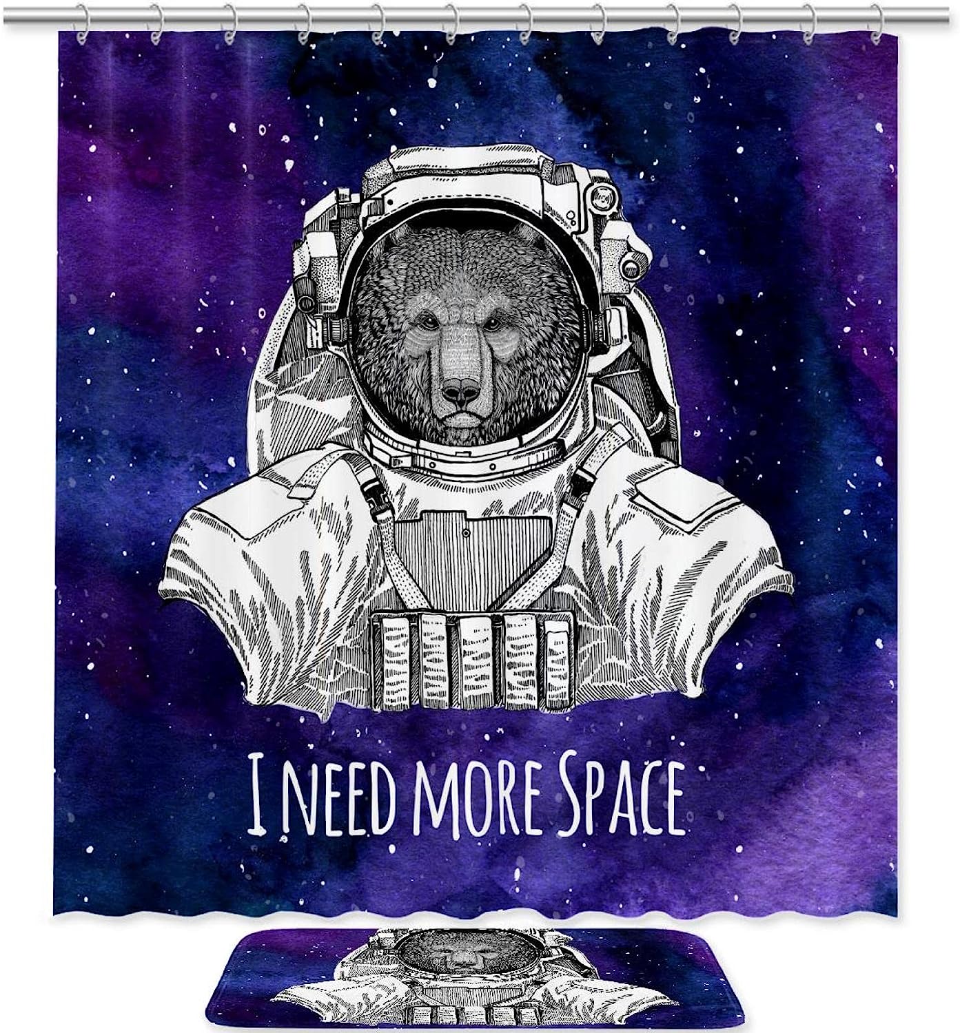I Need More Space Bear Shower Curtain - Cute and Quirky Bathroom Decor