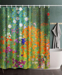 INVIN ART Bathroom Shower Curtain with Flower Garden by Gustav Klimt, Home Art Paintings Pictures for Bathroom Decor 