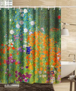 INVIN ART Bathroom Shower Curtain with Flower Garden by Gustav Klimt, Home Art Paintings Pictures for Bathroom Decor