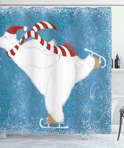 Ice Skating Polar Bear Shower Curtain With Bear Print, Perfect For Nature Lovers