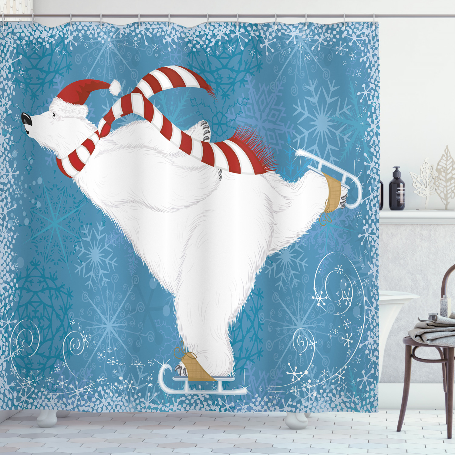 Ice Skating Polar Bear Shower Curtain With Bear Print, Perfect For Nature Lovers - Image 3