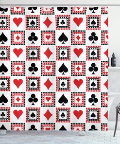 Iconic Casino Decorations Shower Curtain With Playing Cards And Geometric Ornamental Design