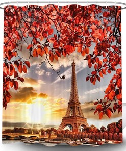 Iconic Eiffel Tower Red Fabric Shower Curtain for a Touch of Parisian Chic