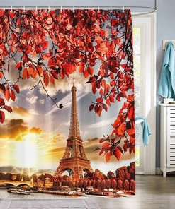 Iconic Eiffel Tower Red Fabric Shower Curtain for a Touch of Parisian Chic