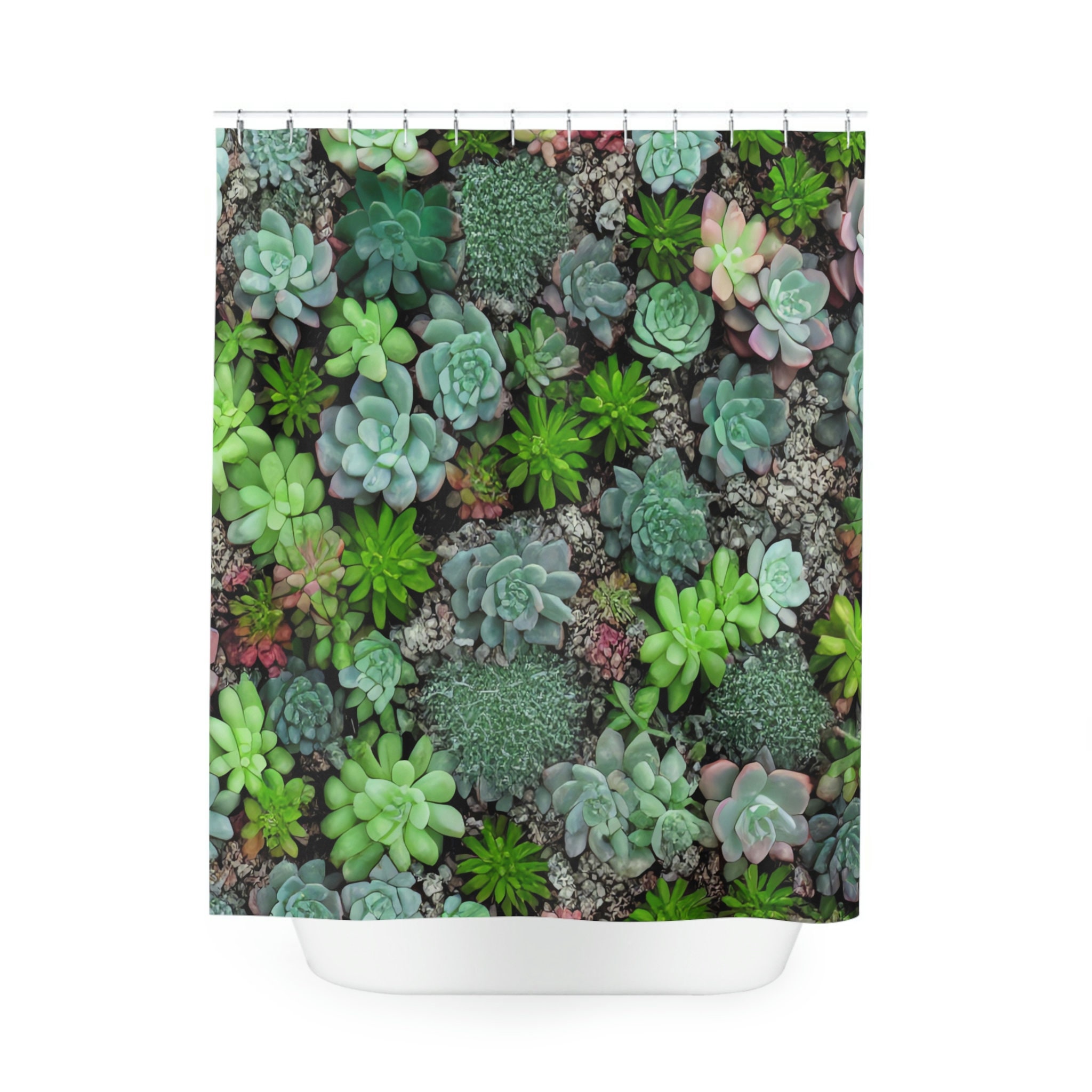 Idea Botanical Shower Curtain, AI Art Print, Modern Bathroom Decor, Stunning Succulent Pattern