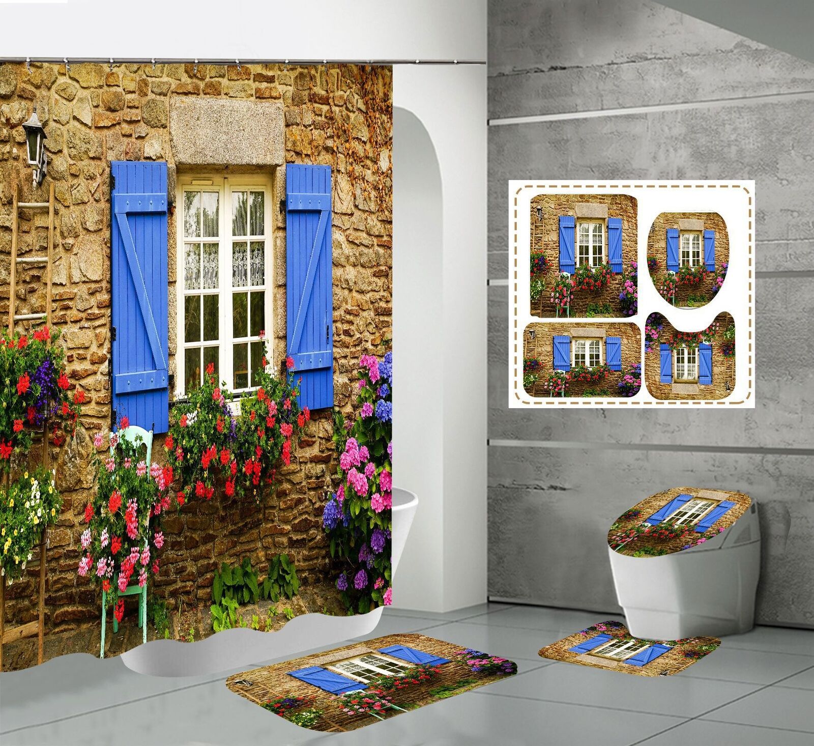 Idyllic Flower Garden Waterproof Shower CurtainFloral Bathroom Decor