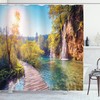 Idyllic Lake Waterfall Print Shower Curtain for a Dreamy and Serene Bathroom Atmosphere