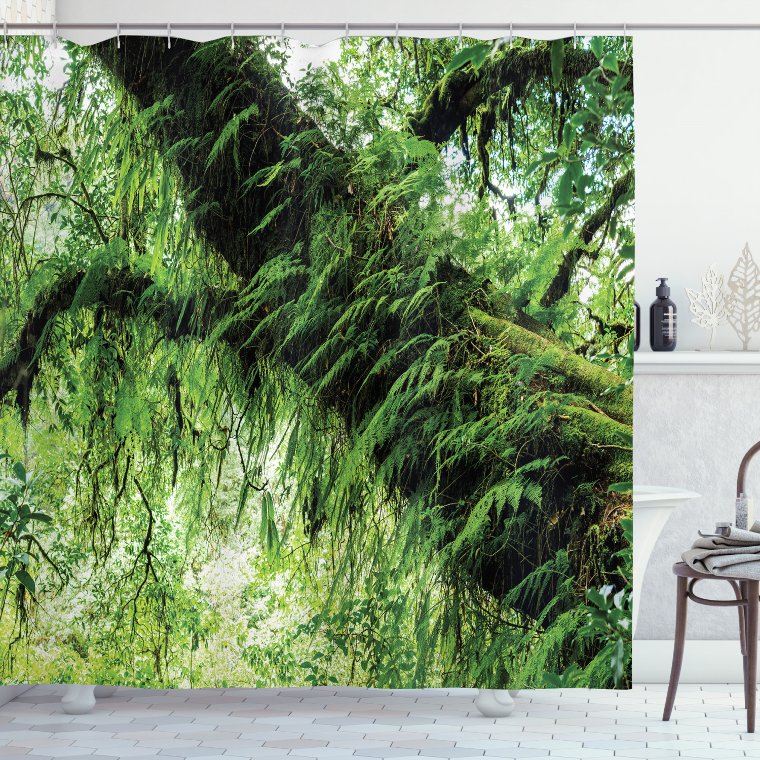 Idyllic Spring Jungle Shower Curtain for Lush Bathroom Decor