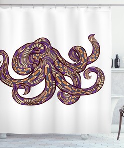 Illustration of Octopus and Tribal Print Shower Curtain for Bathroom Decor
