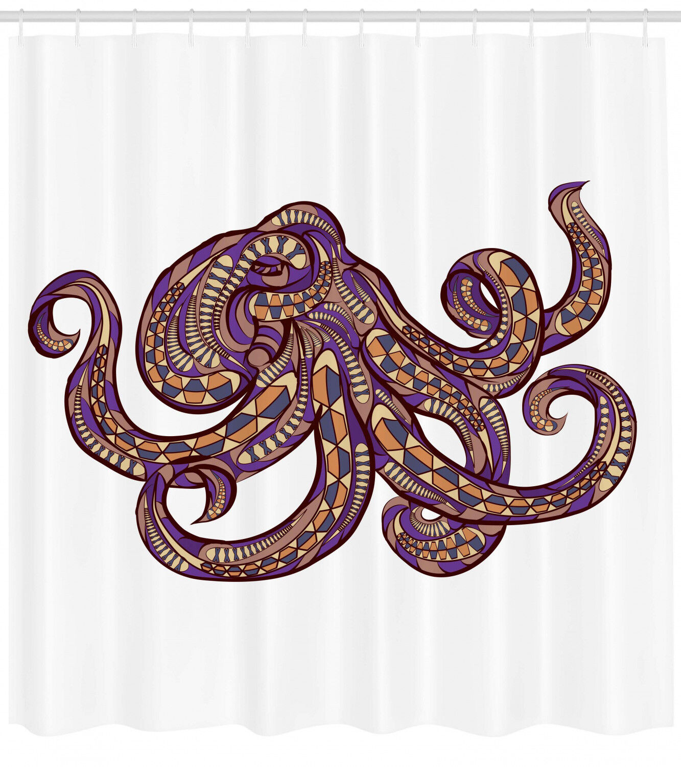 Illustration of Octopus and Tribal Print Shower Curtain for Bathroom Decor