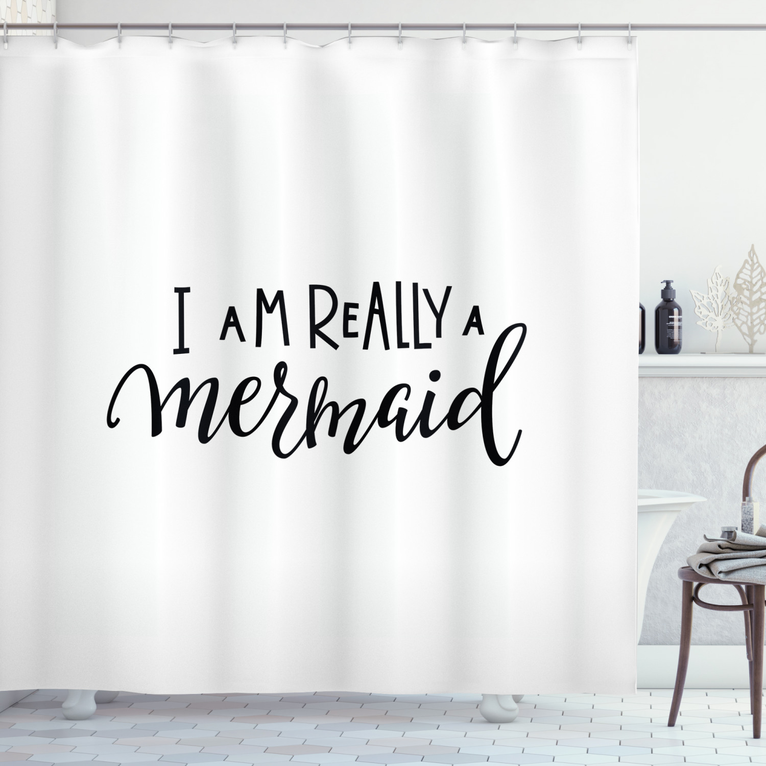 I'm Mermaid Monochrome Quote Print Shower Curtain perfect for Bathroom by Ikfashoni