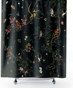 Immerse Yourself in Nature with Monkey World Shower Curtain - Featuring Various Monkey Species in Their Natural Habitat 