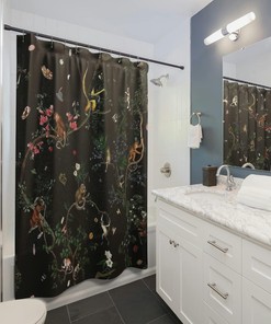 Immerse Yourself in Nature with Monkey World Shower Curtain - Featuring Various Monkey Species in Their Natural Habitat