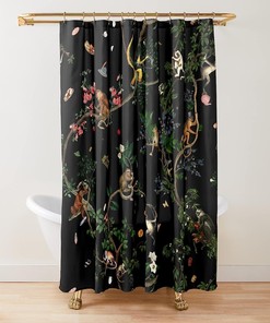 Immerse Yourself in Nature with Monkey World Shower Curtain - Featuring Various Monkey Species in Their Natural Habitat 